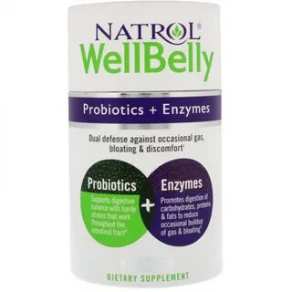 Natrol, WellBelly, Пробиотики + ферменты, 30 капсул - купить