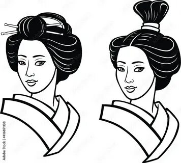 Two portraits of the young Japanese girl an ancient hairstyle. 