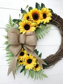 Sunflower Wreath with Burlap Bow Door Wreath with Sunflowers