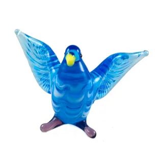 Glass Blue Dove Figure - Blown Glass Birds Figurines