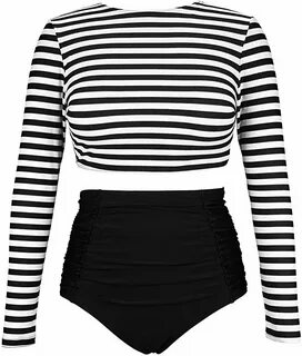 COCOSHIP Black & White Striped Women's Multi-Purpose Long Sl