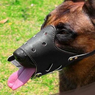 Anti Bark Bite Chew Dog Muzzles Adjustable Breathable Leathe