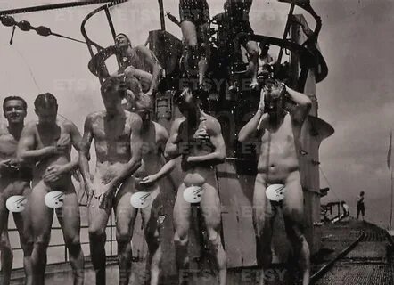 WW2 Seafarers shower on ship Vintage Photo 1940s Male Nude E