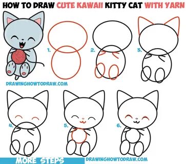 How to Draw Cute Kawaii Kitten / Cat Playing with Yarn from 