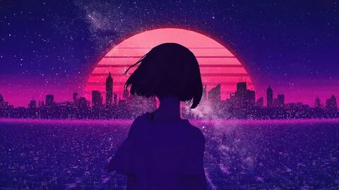 2048x1152 Synthwave Night Sunset Anime Girl 4k 2048x1152 Res