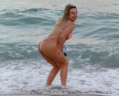 Tana Mongeau Booty in a Thong Pink Bikini in Miami Beach