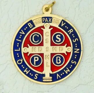 Saint Benedict Large Medal - Gold Tone - Dark Blue Enamel Cr