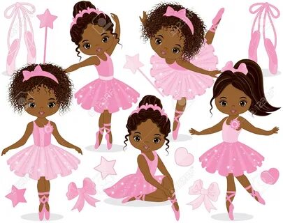 Vector Set With Cute Little African American Ballerinas, Bow
