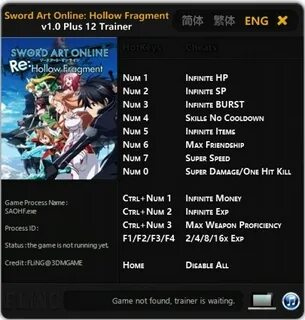 Скачать Sword Art Online: Hollow Fragment: Трейнер/Trainer (