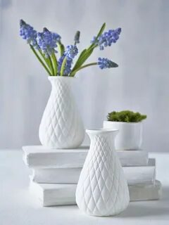 Small White Vase - diamond Blue and white vase, White vases,
