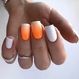 Маникюр оранжевый с белым Gelnagels