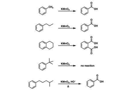 Oxidation of aromatic alkanes with KMnO4 to give carboxylic 