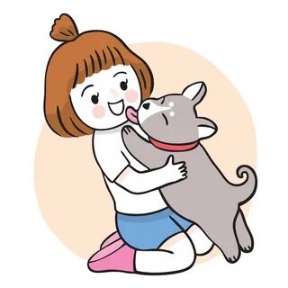 Hand draw cartoon cute girl hug dog vector. 3216796 Vector Art at Vecteezy