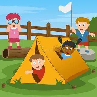 Kids in Summer Camp. A group of multicultural kids camping i