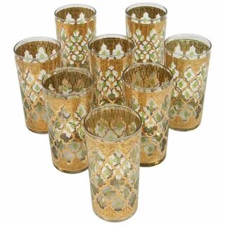 Vintage Set of Eight Culver Highball Glasses with 22 Karat G