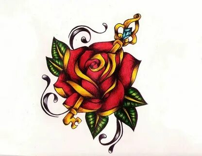 Goes with the lock Traditional tattoo, Rose tattoos, Purple 
