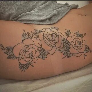 Outstanding black-line rose flowers tattoo on hip - Tattoos.