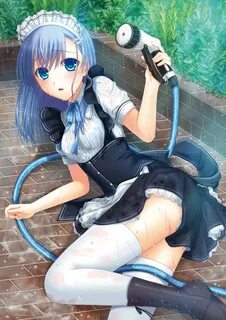 Safebooru - :o apron blue eyes blue hair blush boots cross-l