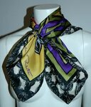 bold silk scarf Oscar de la Renta mosaic floral Greek Key vi
