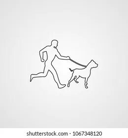Walking with the dog, dogs leash. Cartoon walk with hound an