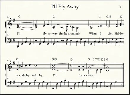 I'll Fly Away chords and lyrics and piano sheet music, a bea