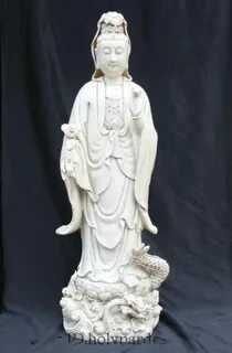 25" China Chinese Dehua White Porcelain Stand Guan Yin Kwan 