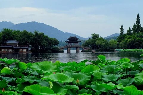 Relaxing scenery West Lake (Xī Hú, 西 湖) in Hangzhou, Zhejia.