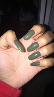 Olive green coffin shaped solar nails Green acrylic nails, S