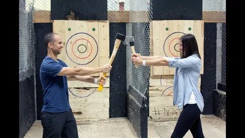 Is she ever going to hit that target? BATL Axe Throwing Calg