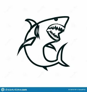 Shark Line Art Vector Illustration. Shark Simple Outline Des