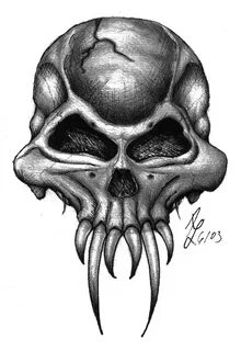 Drawn skull demon - Pencil and in color drawn skull demon Go