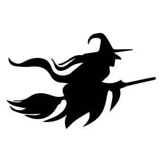 Witch in Hat Flying on Broomstick Halloween Wall Art Sticker
