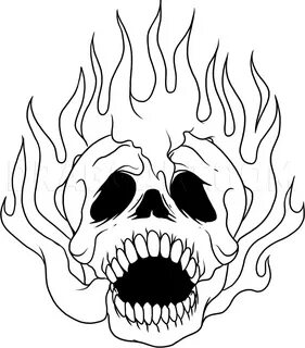 How to Draw a Skull on Fire, Coloring Page, Trace Drawing