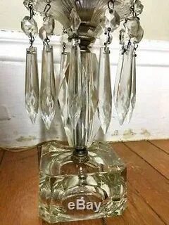 Vintage Pair Stunning Lead Crystal Hand Cut Hurricane Lamps 