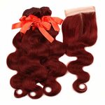 Pinshair 99J Hair Red Burgundy Bundles With Closure Brazilia