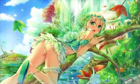 blonde hair blush clouds fairy green eyes headdress original