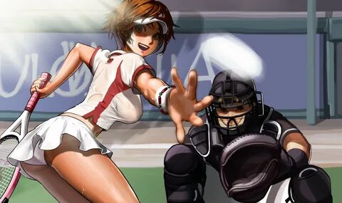 Download Wallpaper tennis, women, anime, anime girls, boobs, tennis rackets...