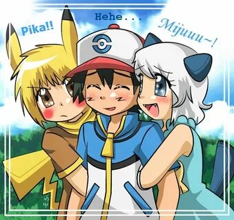 Aww . ♡ Ash and his human Pikachu and his human Oshawott . ♡