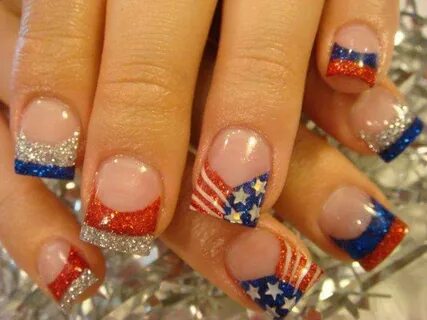 Memorial Day Nail Art with Glitter and Sparkles Memorial Day
