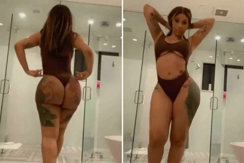 Cardi B shows off her bare butt in a thong swimsuit as she s