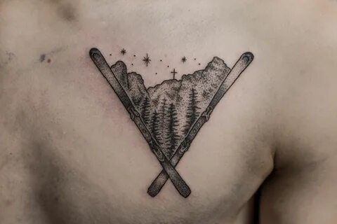 Mountains ski tattoo. dotwork / blackwork Skiing tattoo, Col