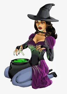 No Broom, But Love The Cauldron - Sexy Witch Cartoon Png - F