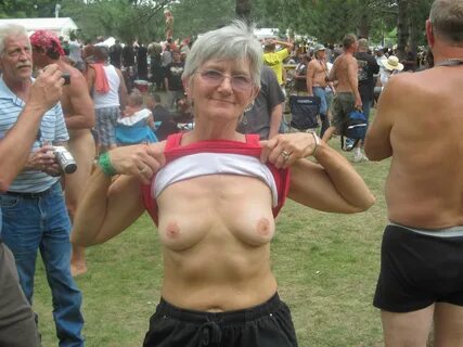 Amatuer granny showing of boobs in public