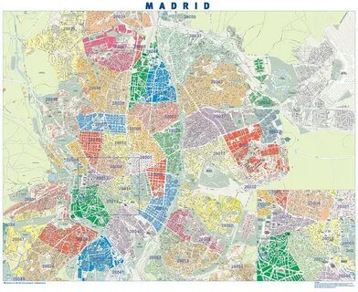 Madrid. Códigos Postales Mapa de pared tamaño mural de Mad. 