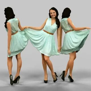 3D asset Girl lifting green dress CGTrader