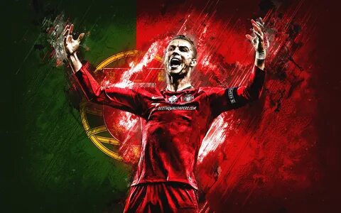 Скачать обои Cristiano Ronaldo, Flag of Portugal, portrait, 