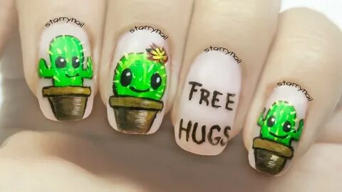 Cute Cactus Nails Freehand Nail Art - YouTube