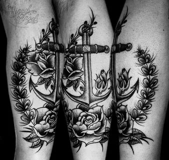 Old school anchor and roses custom tattoo Miguel Angel Cus. 