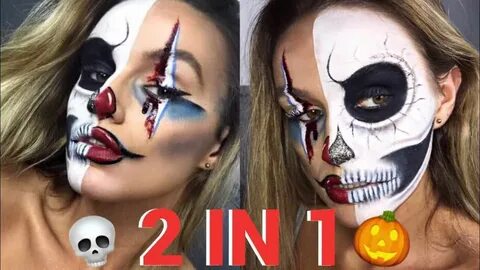 Half clown half skeleton makeup - WonderfulDIY.com Skeleton 