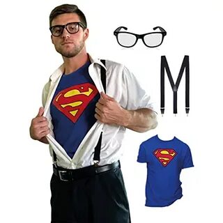 Men Clark Kent Superman DC Comics Superhero Fancy Dress Up H